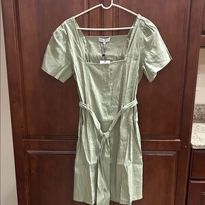 Sage Green Linen Button-Down Dress